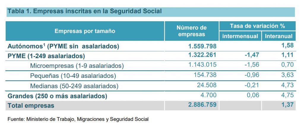 Porcentaje de pymes España 2019